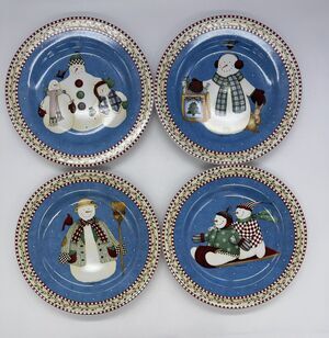 Sakura Debbie Mumm Jolly Snowman Set of 4 Salad Plates 8.25”